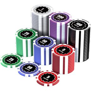 مجموعة شرائح بوكر Premium Touch مكونة من 100 قطعة بجودة كازينو لفئات متنوعة من Texas Hold'em، ورقائق حديدية 11.5 جرام، مقاومة للماء، مثالية لليلة اللعب