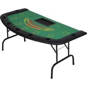 Soozier Poker Table Foldable, 72" Blackjack Table for 7 Players with Chip & Cup Holder, Blue Felt