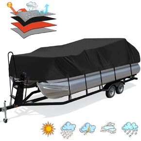 Solim Trailerable 1200D PU Heavy Duty Pontoon Boat Cover, 19-21ft Waterproof Oxford Marine Grade UV Resistant Polyester Canvas Cover, Boat Cover for Pontoon with 16 Adjustable Tie Down Straps, Gray