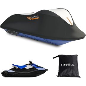 Upgraded Jet Ski Cover Heavy Duty 420D Boat Cover Waterproof and UV Protection Watercraft Cover with 3 Fixing Ropes Compatible with Sea Doo Yamaha Kawasaki Lengths: 139″ to 148″