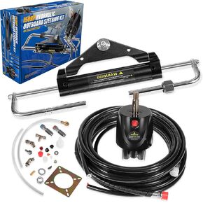 Complete 150HP Hydraulic Outboard Steering System with 26ft High-Strength Nylon Hoses, Built-in Two-Way Lock Cylinder & 6.9 Mpa Helm Pump–for Pontoon, Deck, Fishing Boats up to 150HP Single-Engine Use