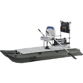 AQUOS Backpack Series 10.2 ft Inflatable Pontoon Boat with Stainless Steel Guard Bar and Folding Seat for One Person Fishing, Aluminum Floor Board, Transport Canada Approved