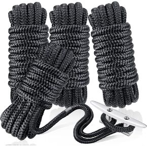 Dock Lines & Ropes Boat Accessories - 4 Pack 3/8" x 15' Double Braided Nylon Dock Lines with 12" Loop Excellent 5800 lbs Breaking Strength Marine Rope for Kayak Pontoon Boats up to 30ft Boating Gifts