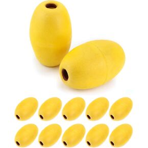 QWORK Oval Water Float, 12 Pack, 1/2" Hole, 3.5" x 5.5", for Pools, Water Ski Ropes, Anchor Lines, Yellow