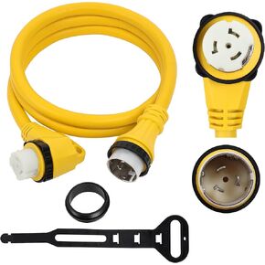 ONETAK SS2-50P to SS2-50R 9FT Right Angle 90 Degree 120V/240 50 Amp Male to Twist Lock Receptacle Generator RV Marine Shore Boat Power Cord Adapter