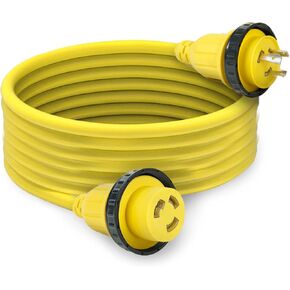 25ft 30Amp 125V RV سلك الطاقة الحبل البحري الشاطئ قارب L5-30 أصفر 25 قدم كابل الطاقة الكهربائية الثقيلة، NEMA L5-30P إلى NEMA L5-30R