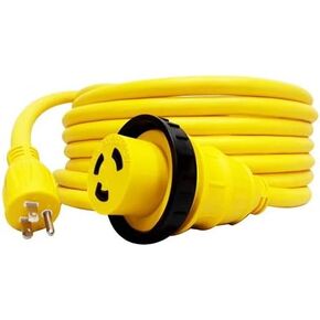 Marvine RV/Boat Shore Power Extension 50FT 15 Amp to 30 Amp NEMA 5-15P to L5-30R Twist Lock Female with LED Power Indicator & Heavy Duty STW10/3 Cable