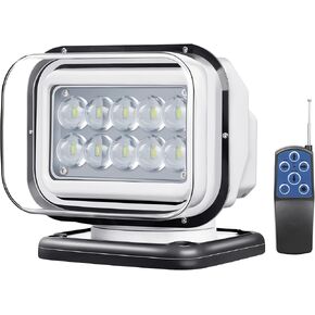 Remote LED Searchlight, Marine LED Spot Light for Boat Truck 50W 5000lm Hunting Searching 360 Rotating, LED Boat Searchlight, 6 Magnets Built-in Go Outdoor 12V 24V, White