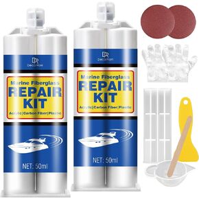Marine Fiberglass Repair Kit - 3.4oz Gel Coat Repair Kit for Boats, Clear Fiberglass Repair Epoxy Filler for Fast Repair Scratches, Cracks, Holes, Gelcoat Repair kit for Fiberglass, Acrylic, Porcelain