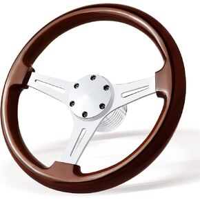 13.8" Boat Steering Wheel with 3/4" Tapered Shaft, 6 bolts Wood Grain Classic Nostalgia Boat Steering Wheel for Seastar and Verad, for Marine Boats, Yacht,Vessels, Pontoon Boat-Mirrored-silver