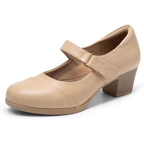 DREAM PAIRS Women's Chunky Low Block Closed Toe Heels Mary Janes Pumps Comfortable Round Toe Dress Work Wedding Shoes