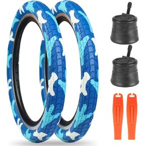 1/2 Pack 20 x 2.125 Bike tire BMX Bike Tires with Tubes Kids Blue 20" Bike Tires Folding Tires Fits BMX Kids Bikes,Camo Style Blue Mix