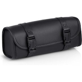 Nomad Motorcycle Tool Bag Universal Handlebar Bag Leather Tool Pouch Cruiser Biker Roll Bag Motorcycle Front Fork Bag (Black)