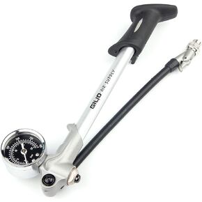 GIYO Handheld High Pressure Shock Pump (300 PSI Max), Silver for Fork & Rear Suspension, Lever Lock on Nozzle No Air Loss