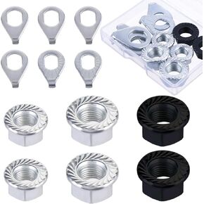 12PCS Bicycle Axle Nuts and Safety Washers, Bike Nuts for Wheels, Carbon Steel M8/M9.5/M10 Bicycle Hub Flanged Axle Nuts for Front Rear Mountain Road Kid City Bike Wheel