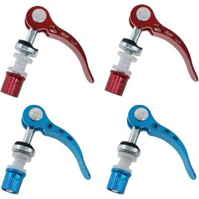 4PCS Bike Quick Release Clamps Bike Seat Clamps Aluminium Alloy Bike Seat Clamp Quick Release Folding Bike Mountain Bike Parts M6x55 （Blue Red）