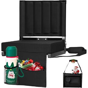 Stadium Seat with Back Support, Bleacher Chairs with Back and Cushion, Bleacher Seat Soft Cushion Light Weight Includes Shoulder Strap, Cup Holder, Suitable for Sports Events, Black