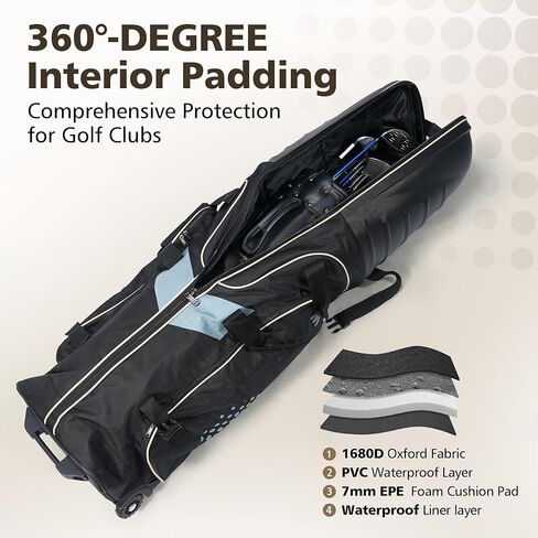 حقائب سفر للجولف لشركات الطيران ذات العجلات، وحافظة صلبة علوية و1680D شديدة التحمل من أكسفورد لحماية نوادي الجولف، خفيفة الوزن وسهلة المناورة in Kuwait