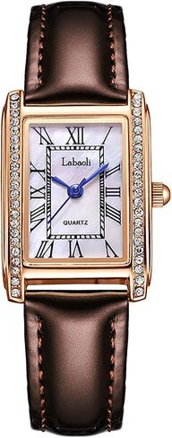 Vintage Square Women's Wristwatch, Quartz Stone Coffee Brown Leather Strap Ladies Watch, Stylish Square Waterproof Women's Retro Watch in Saudi Arabia