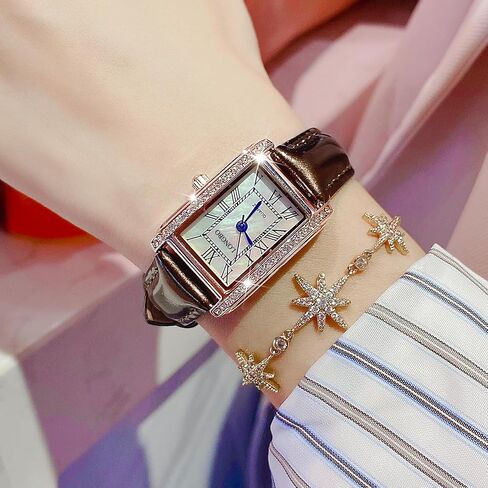 Vintage Square Women's Wristwatch, Quartz Stone Coffee Brown Leather Strap Ladies Watch, Stylish Square Waterproof Women's Retro Watch in Saudi Arabia