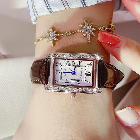 Vintage Square Women's Wristwatch, Quartz Stone Coffee Brown Leather Strap Ladies Watch, Stylish Square Waterproof Women's Retro Watch in Saudi Arabia