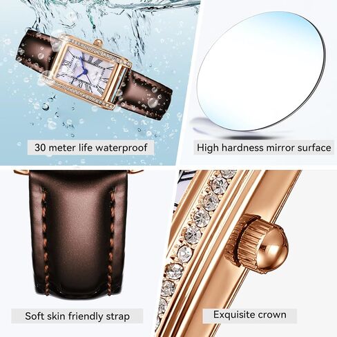 Vintage Square Women's Wristwatch, Quartz Stone Coffee Brown Leather Strap Ladies Watch, Stylish Square Waterproof Women's Retro Watch in Saudi Arabia