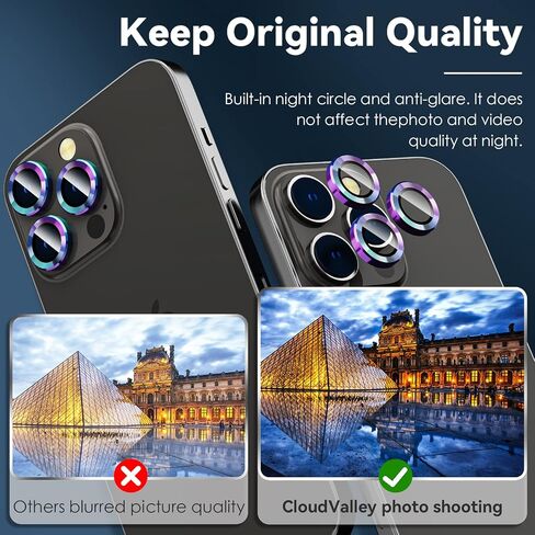 واقي عدسة كاميرا CloudValley لهاتف iPhone 14 Pro (6.1 بوصة) وiPhone 14 Pro Max (6.7 بوصة)، غطاء كاميرا بحلقة معدنية من الزجاج المقوى 9H [جراب صديق للبيئة ومضاد للخدش عالي الوضوح]، أسود in Saudi Arabia