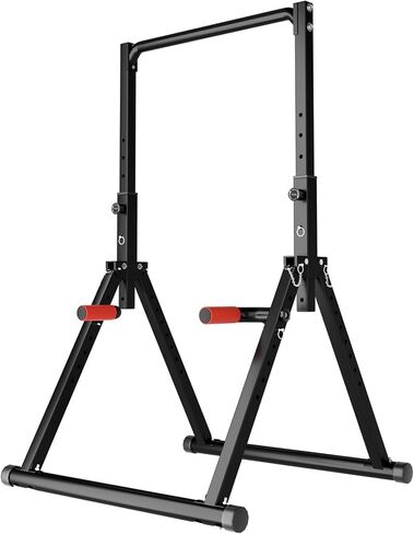DOBESTS Foldable Power Tower Pull Up Bar Dip Station Adjustable Multifunction Workout Pull Up Tower Station Gym Strength Training Equipment for Home Outdoor, Triangular Legs, Support 700lbs in Kuwait