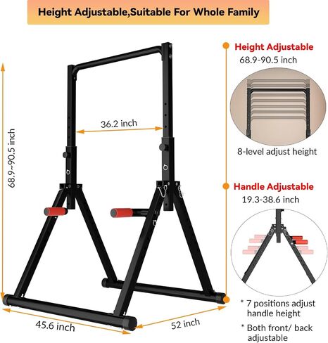 DOBESTS Foldable Power Tower Pull Up Bar Dip Station Adjustable Multifunction Workout Pull Up Tower Station Gym Strength Training Equipment for Home Outdoor, Triangular Legs, Support 700lbs in Kuwait