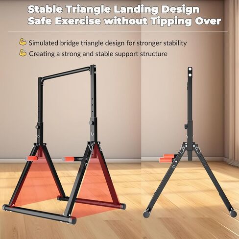 DOBESTS Foldable Power Tower Pull Up Bar Dip Station Adjustable Multifunction Workout Pull Up Tower Station Gym Strength Training Equipment for Home Outdoor, Triangular Legs, Support 700lbs in Kuwait