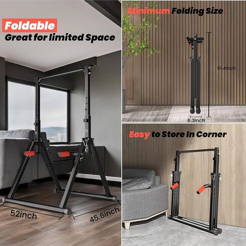 DOBESTS Foldable Power Tower Pull Up Bar Dip Station Adjustable Multifunction Workout Pull Up Tower Station Gym Strength Training Equipment for Home Outdoor, Triangular Legs, Support 700lbs in Kuwait