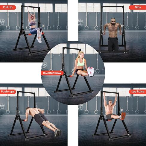 DOBESTS Foldable Power Tower Pull Up Bar Dip Station Adjustable Multifunction Workout Pull Up Tower Station Gym Strength Training Equipment for Home Outdoor, Triangular Legs, Support 700lbs in Kuwait