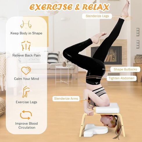 Giantex Yoga Headstand Bench مع وسادات VC، كرسي اليوغا الانعكاسي، إطار خشبي قوي، مدرب اليوغا الانعكاس، تخفيف التعب وشكل الجسم، فكرة للتمرين واللياقة البدنية وصالة الألعاب الرياضية in Kuwait