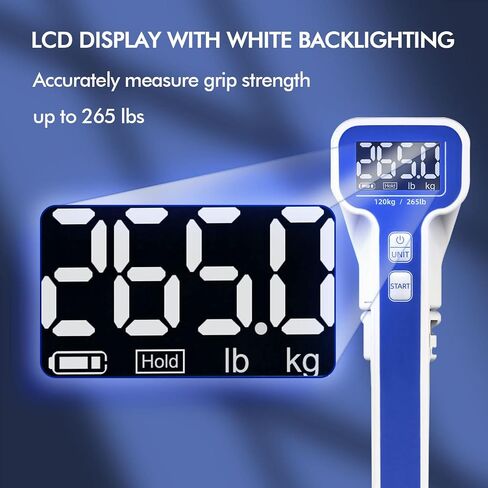 Grip Strength Tester 265lb/120kg, Digital Hand Dynamometer FDA Registered with Backlit LCD for Grip Strength Testing and Training in Saudi Arabia