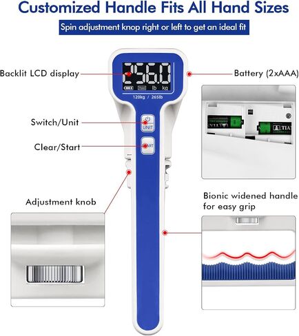 Grip Strength Tester 265lb/120kg, Digital Hand Dynamometer FDA Registered with Backlit LCD for Grip Strength Testing and Training in Saudi Arabia