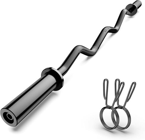 Olympic EZ Curl Barbell Bar 47", 2-Inch Curl Bar for Weight Lifting,Hip Thrusts,Squat,Biceps-Home Gym Weight Bar, Chrome Curling Bar for 2 Inch Weight Plates -2 Spring Collars(500lb Weight Capacity) in Kuwait