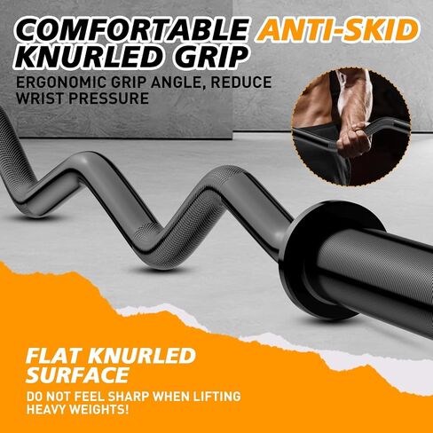 Olympic EZ Curl Barbell Bar 47", 2-Inch Curl Bar for Weight Lifting,Hip Thrusts,Squat,Biceps-Home Gym Weight Bar, Chrome Curling Bar for 2 Inch Weight Plates -2 Spring Collars(500lb Weight Capacity) in Kuwait