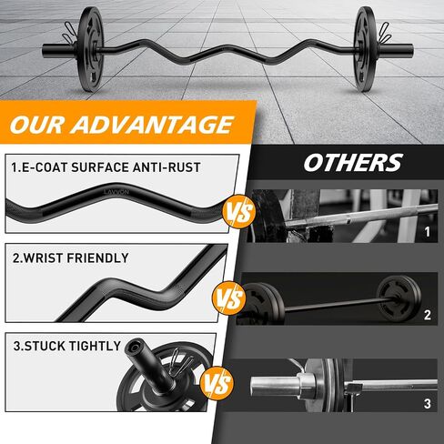 Olympic EZ Curl Barbell Bar 47", 2-Inch Curl Bar for Weight Lifting,Hip Thrusts,Squat,Biceps-Home Gym Weight Bar, Chrome Curling Bar for 2 Inch Weight Plates -2 Spring Collars(500lb Weight Capacity) in Kuwait