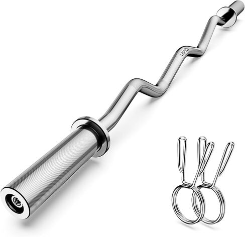 Olympic EZ Curl Barbell Bar 47", 2-Inch Curl Bar for Weight Lifting,Hip Thrusts,Squat,Biceps-Home Gym Weight Bar, Chrome Curling Bar for 2 Inch Weight Plates -2 Spring Collars(500lb Weight Capacity) in Kuwait