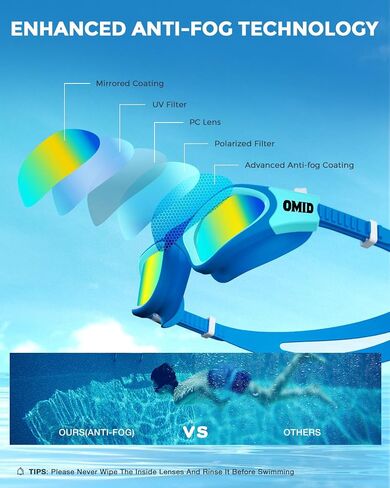 OMID Kids Swim Goggles, P2mini Polarized Swimming Goggles Comfortable for Age 6-14 in Kuwait