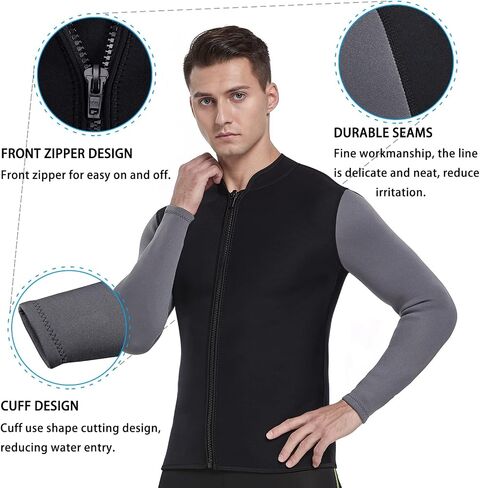 DEHAI Mens Women's Wetsuit Top Jackets, 2mm 3mm Neoprene Kids Wet Suit Long Sleeve Shirt and Youth Front Zip Sleeveless Vest, Water Sports Keep Warm for Diving Swimming Waterski Surfing in Saudi Arabia