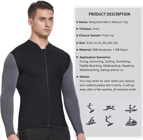 DEHAI Mens Women's Wetsuit Top Jackets, 2mm 3mm Neoprene Kids Wet Suit Long Sleeve Shirt and Youth Front Zip Sleeveless Vest, Water Sports Keep Warm for Diving Swimming Waterski Surfing in Saudi Arabia