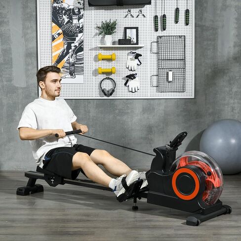 Soozier Water Rowing Machine for Home, Foldable Rower Machine with Adjustable Resistance, Wheels, LCD Monitor and Tablet Holder, 264lbs Weight Capacity in Kuwait