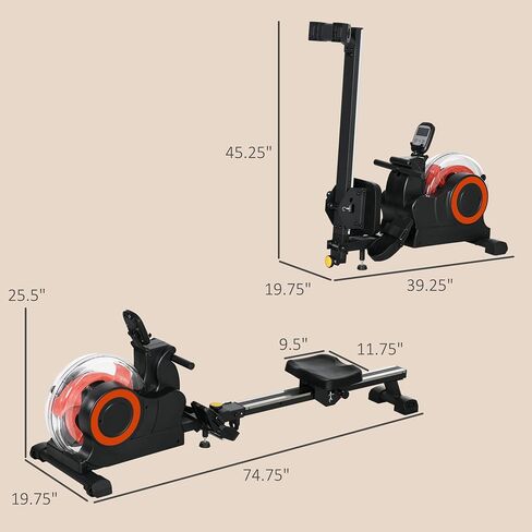 Soozier Water Rowing Machine for Home, Foldable Rower Machine with Adjustable Resistance, Wheels, LCD Monitor and Tablet Holder, 264lbs Weight Capacity in Kuwait