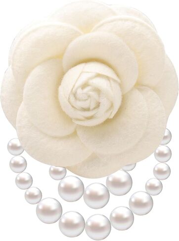 Elegant Camellia Flower Faux Pearl Brooch Pin,Bohemian Fabric Flower Brooch Pins Pearl Tassel for Women Teen Girls, Corsage Wedding Brooches Clothes Dress Coat Accessories Jewelry Gift in Kuwait