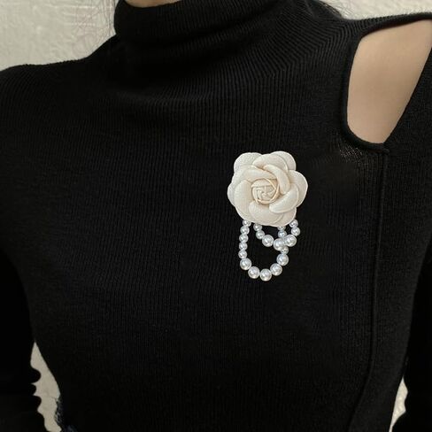 Elegant Camellia Flower Faux Pearl Brooch Pin,Bohemian Fabric Flower Brooch Pins Pearl Tassel for Women Teen Girls, Corsage Wedding Brooches Clothes Dress Coat Accessories Jewelry Gift in Kuwait