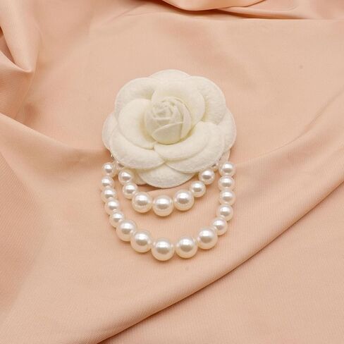 Elegant Camellia Flower Faux Pearl Brooch Pin,Bohemian Fabric Flower Brooch Pins Pearl Tassel for Women Teen Girls, Corsage Wedding Brooches Clothes Dress Coat Accessories Jewelry Gift in Kuwait
