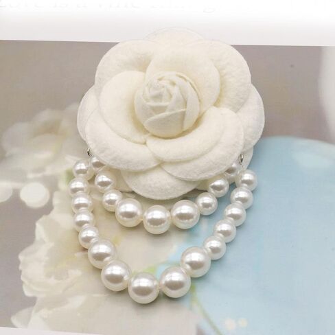 Elegant Camellia Flower Faux Pearl Brooch Pin,Bohemian Fabric Flower Brooch Pins Pearl Tassel for Women Teen Girls, Corsage Wedding Brooches Clothes Dress Coat Accessories Jewelry Gift in Kuwait