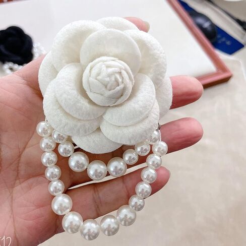 Elegant Camellia Flower Faux Pearl Brooch Pin,Bohemian Fabric Flower Brooch Pins Pearl Tassel for Women Teen Girls, Corsage Wedding Brooches Clothes Dress Coat Accessories Jewelry Gift in Kuwait