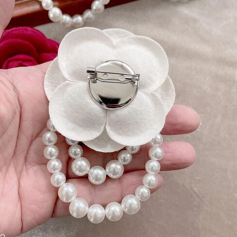 Elegant Camellia Flower Faux Pearl Brooch Pin,Bohemian Fabric Flower Brooch Pins Pearl Tassel for Women Teen Girls, Corsage Wedding Brooches Clothes Dress Coat Accessories Jewelry Gift in Kuwait